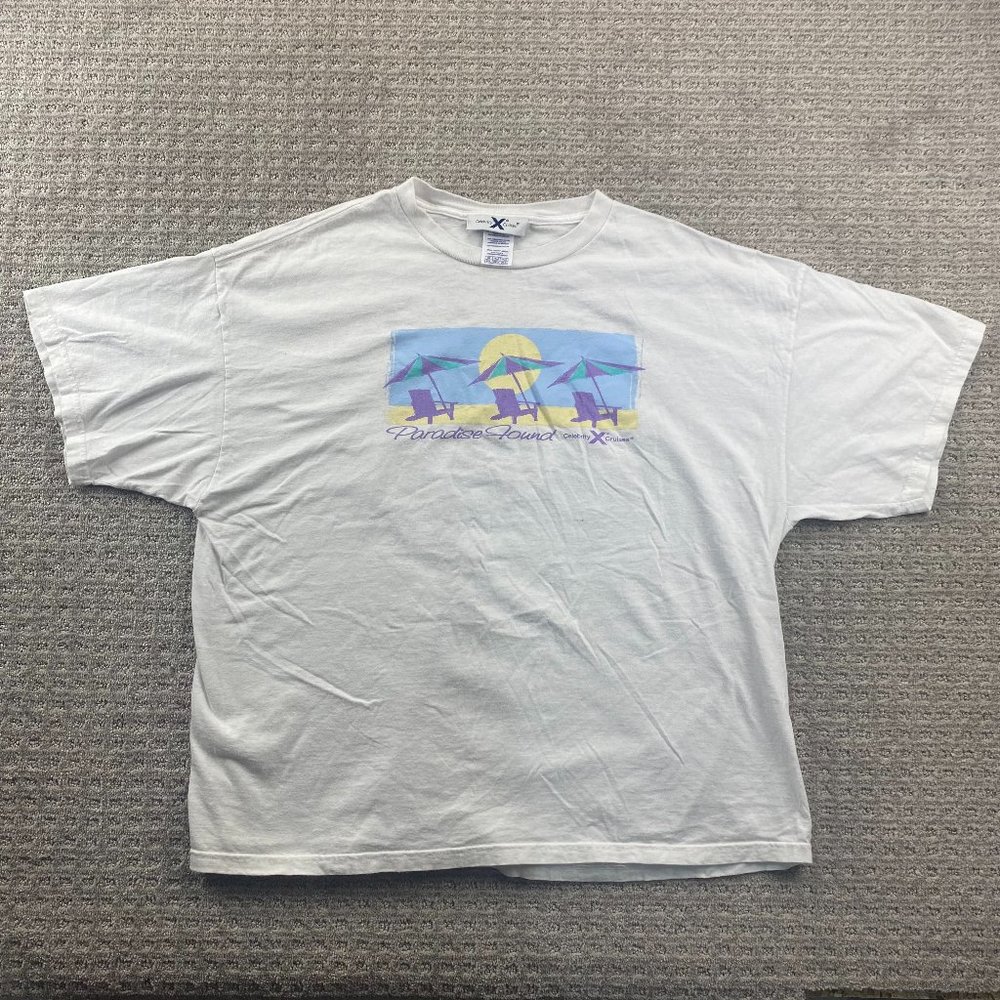 Vintage Celebrity X Cruises Shirt Men 2XL White Paradise Found Sun Beach Y2K